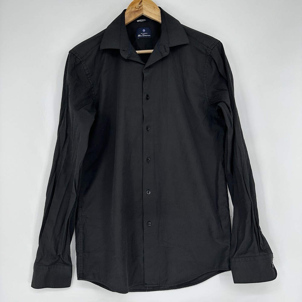 Ben Sherman Casual Dress Medium Button Up Black Shirt Textured Slim Fit